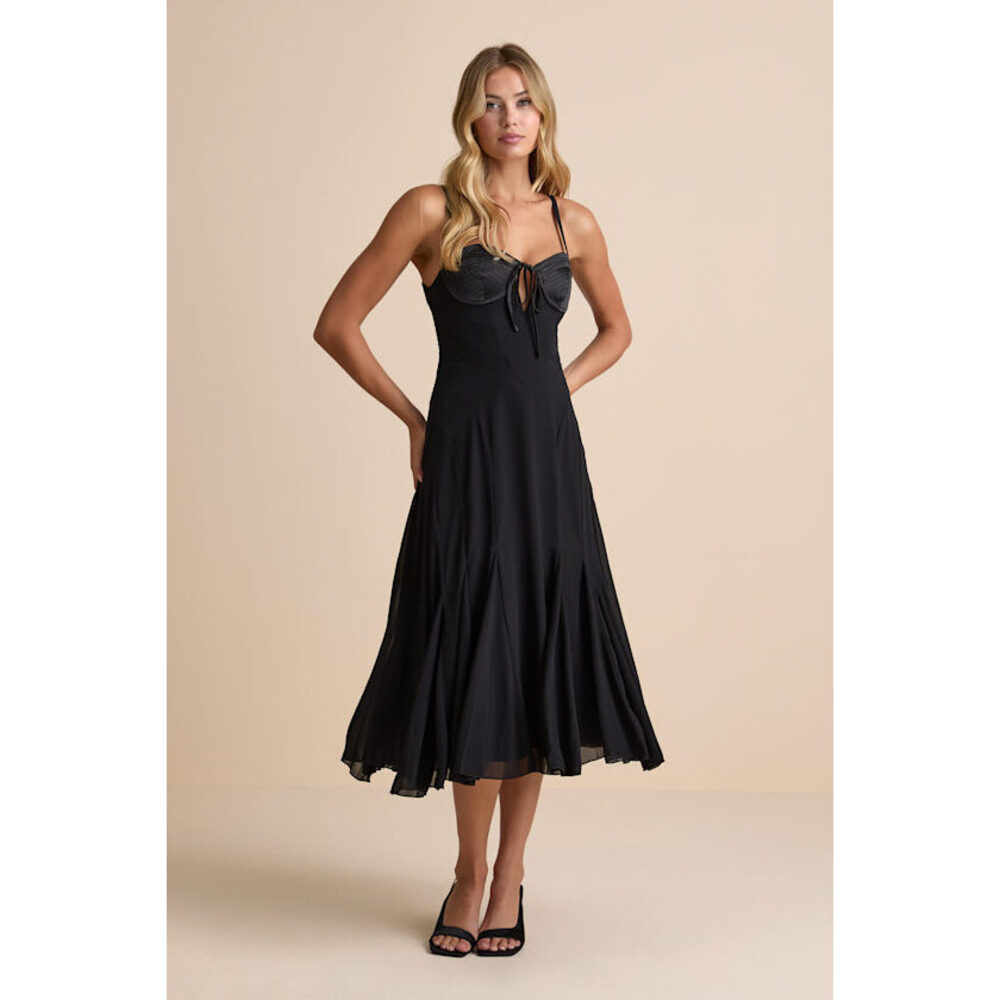 Lulus Enticing Invite Black Pleated Midi Dress)pm) - Size L